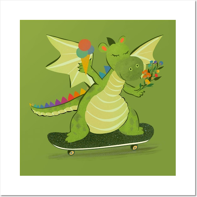 Funny dragon skateboarding Wall Art by Mimie20